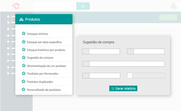 Tela de controle de estoque do sistema de gestão